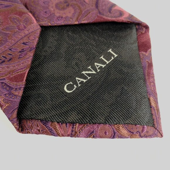 CANALI Mens Tie Burgundy Paisley Luxury Designer Woven Silk Italy 3.5" - Picture 4 of 5
